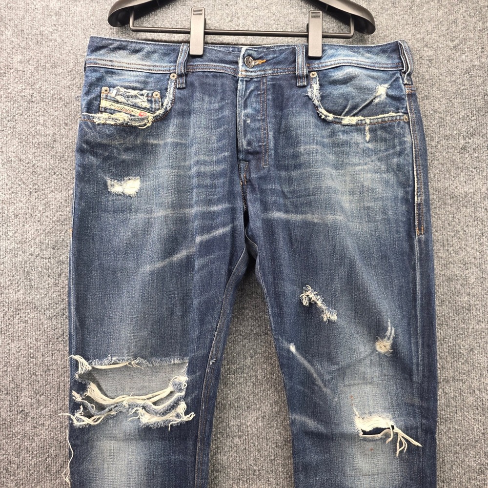 Diesel Zatiny Micro Bootcut Jeans Mens 36x30 Distressed Blue Wash 008YM Italy